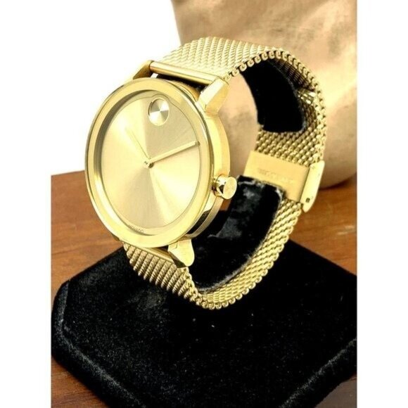 Movado Men's Watch 3600560 Bold Gold Dial Swiss Quartz Steel 40mm Mesh Band - Picture 2 of 13